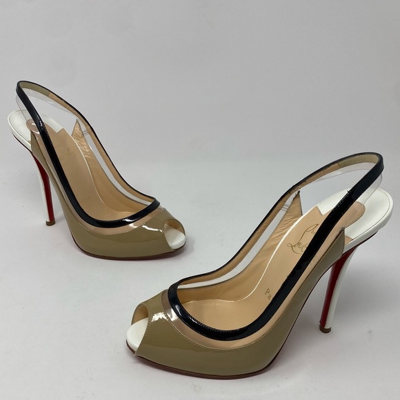 Christian Louboutin Patent PVC Gospel 120 Peep Toe Slingback Pumps size 36.5